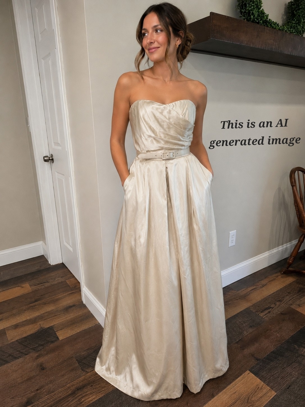 The Limited Strapless Champagne Satin Gown